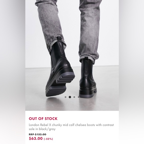 London Rebel X chunky mid calf Chelsea boot with contrast sole grey/black - Picture 3 of 4